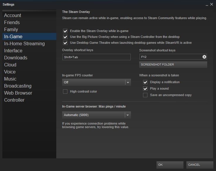 Steam game fps overlay settings