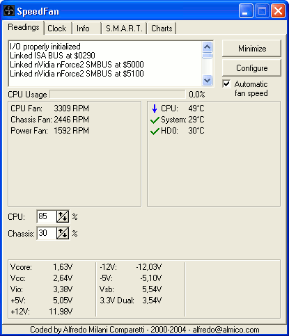 Speedfan temperature and hardware monitoring